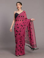 Suta Pink Black Polka Printed Pure Cotton Saree | Grocsy