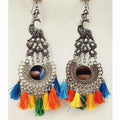 MS Fashion India Peacock Design Mirror Chandbali Silk Thread Party Wear Earrings | Grocsy