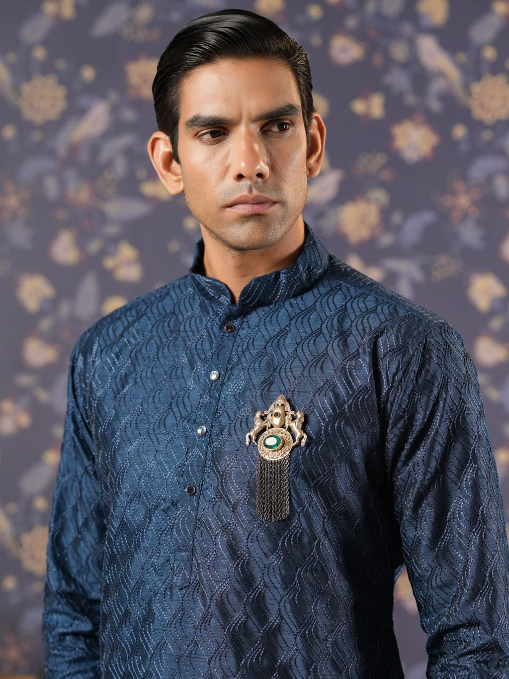 House of Pataudi Ethnic Motifs Embroidered Mandarin Collar Straight Kurta With Trouser | Grocsy