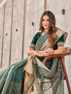 Tikhi Imli Olive Floral Embroidered Zari Organza Saree | Grocsy