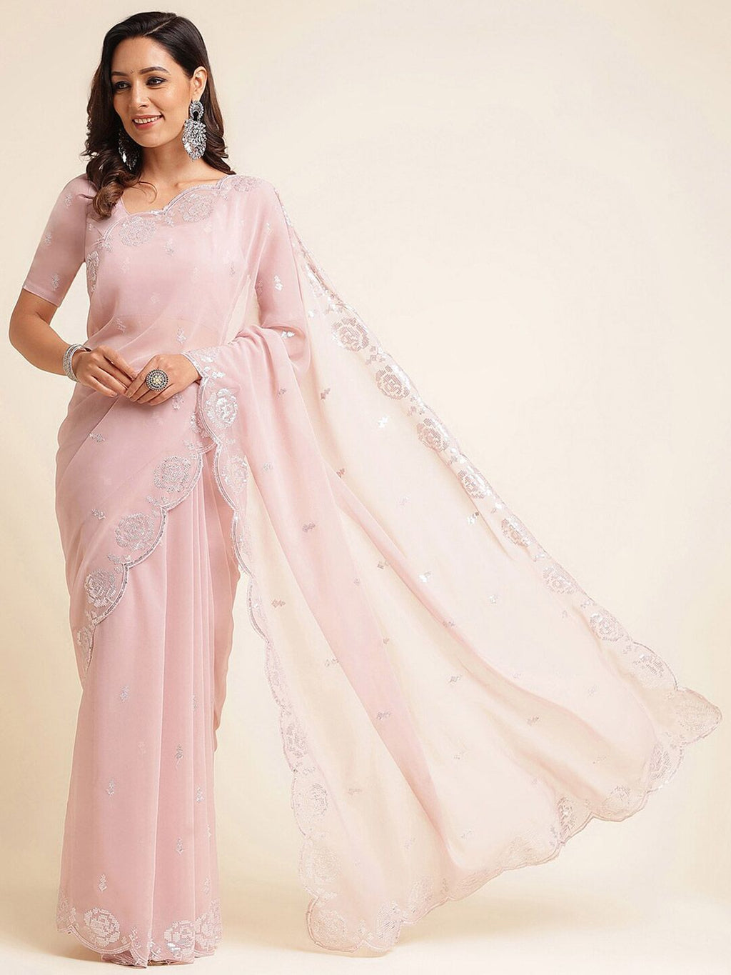 kasee Embellished Sequinned Poly Georgette Saree | Grocsy