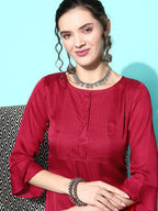 Sangria Women Floral Embroidered Patchwork Kurta with Trousers | Grocsy