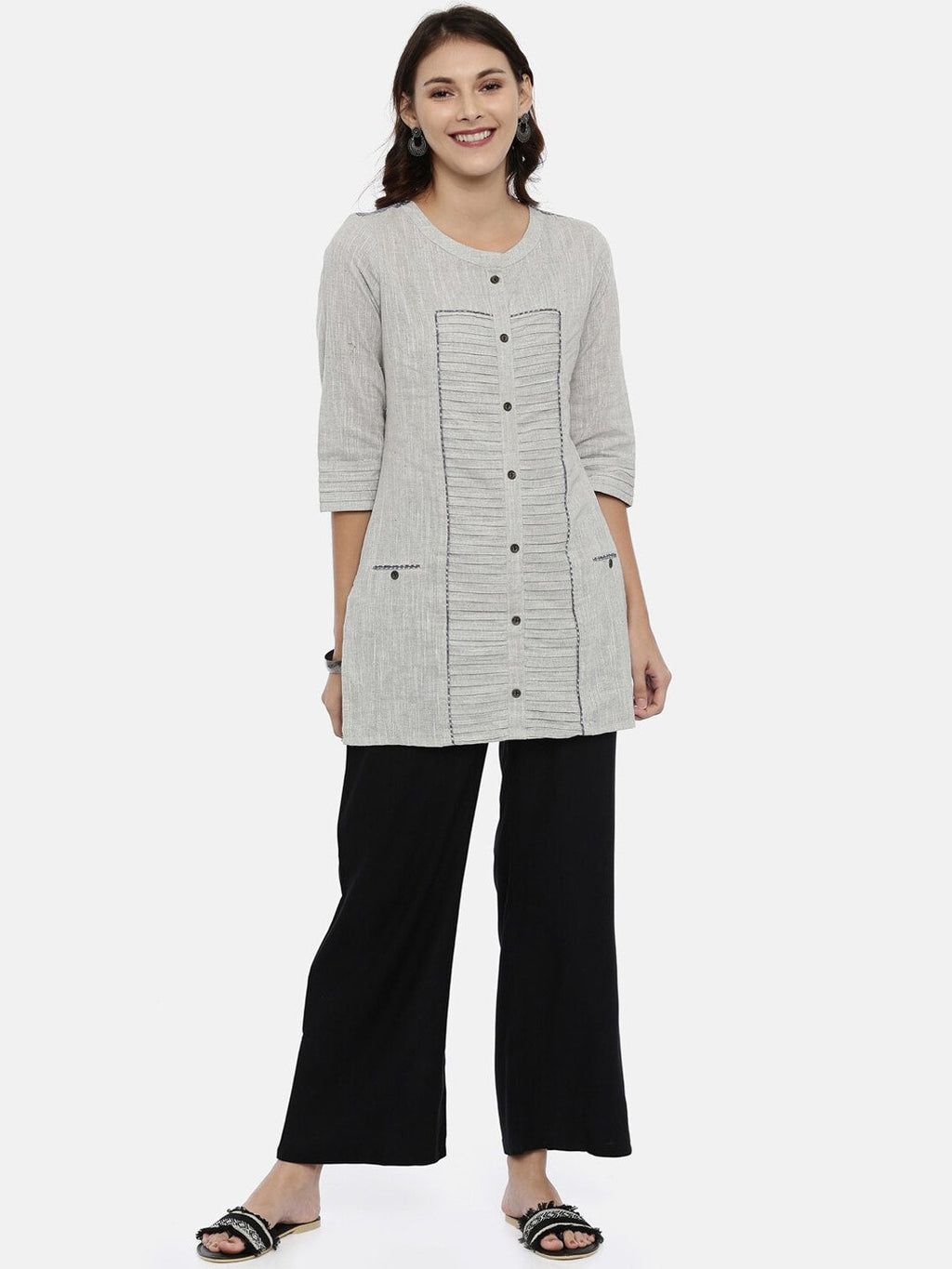 Souchii Black Solid Flared Palazzos | Grocsy