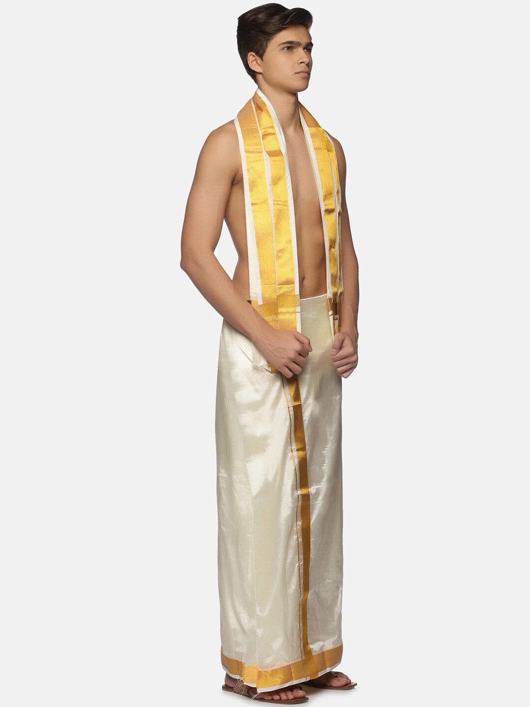 Sethukrishna Men Cream-Coloured Solid Dhoti | Grocsy