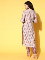 All About You Women Amusing Taupe Ethnic Motifs Print Parade Kurta with Trousers | Grocsy