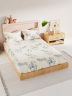 BIANCA Beige & Green Floral 186 TC King Bedsheet with 2 Pillow Covers | Grocsy
