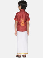 Sethukrishna Boys Printed Traditional Shirt With Adjustable Velcro Dhoti Set | Grocsy