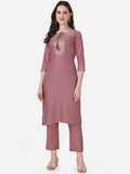 HERE&NOW Ethnic Motif Yoke Design Thread Work Kurta With Trousers | Grocsy