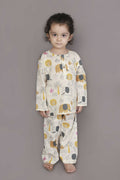 Breathables White Animal Print Cotton Nightsuit Set | Boys & Girls Kids Sleepwear | Grocsy