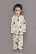 Breathables White Animal Print Cotton Nightsuit Set | Boys & Girls Kids Sleepwear | Grocsy