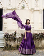 Lorenvalley Purple Pure Chanderi Plain With Zari Weaving Work Border Lehenga Choli | Grocsy