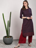 Sangria Women Blue Geometric Printed Straight Kurta | Grocsy