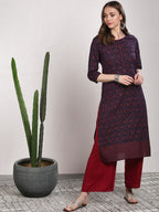 Sangria Women Blue Geometric Printed Straight Kurta | Grocsy