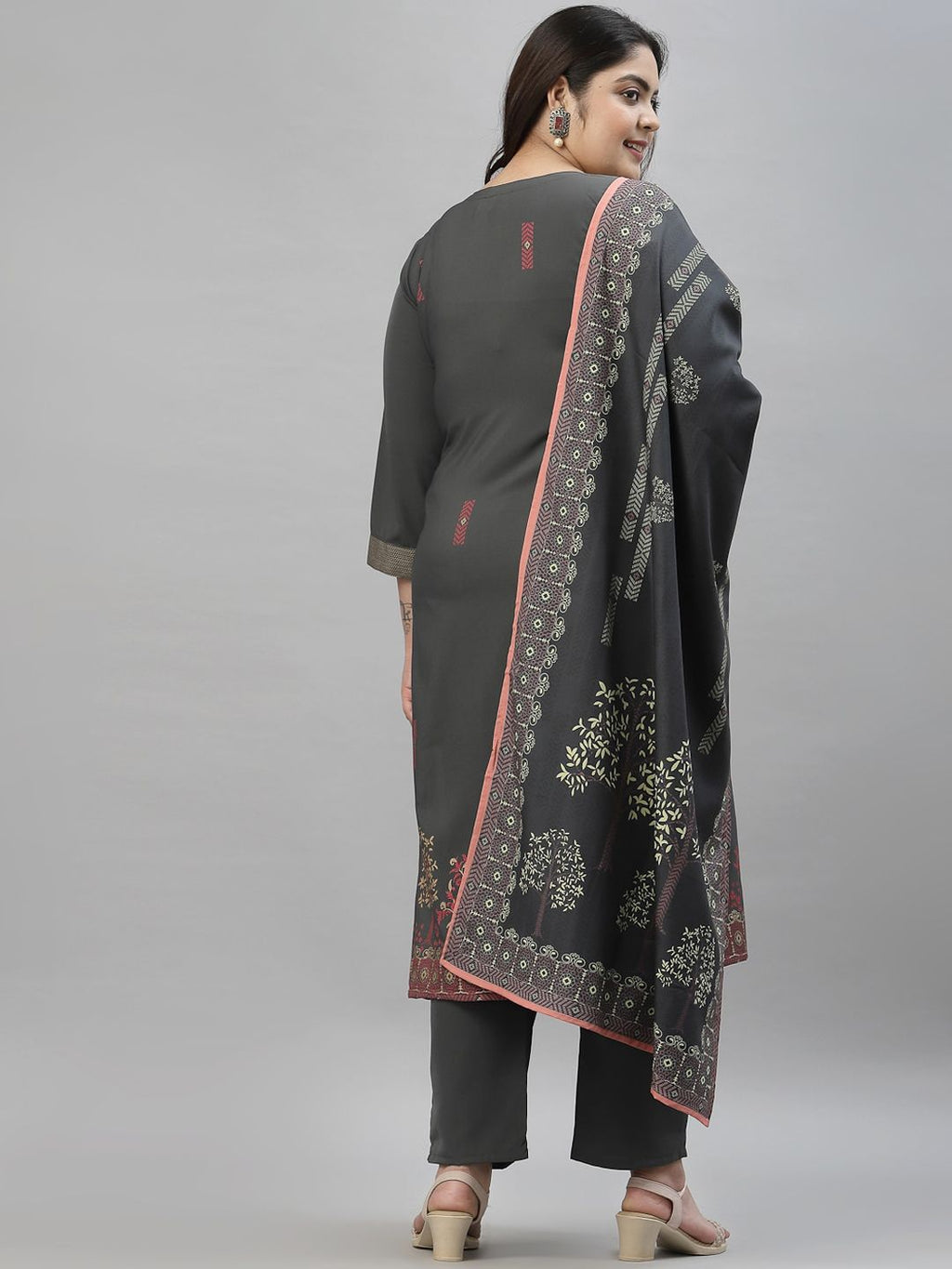 Sztori Plus Size Ethnic Motifs Printed Kurta With Trousers & Dupatta | Grocsy