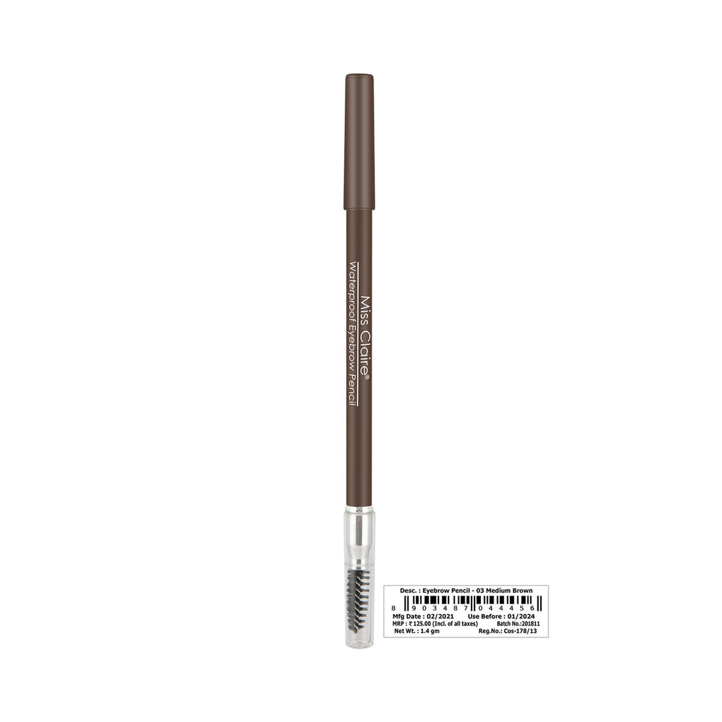 Miss Claire Waterproof Eyebrow Pencil With Mascara Brush - 03 Medium Brown | Grocsy
