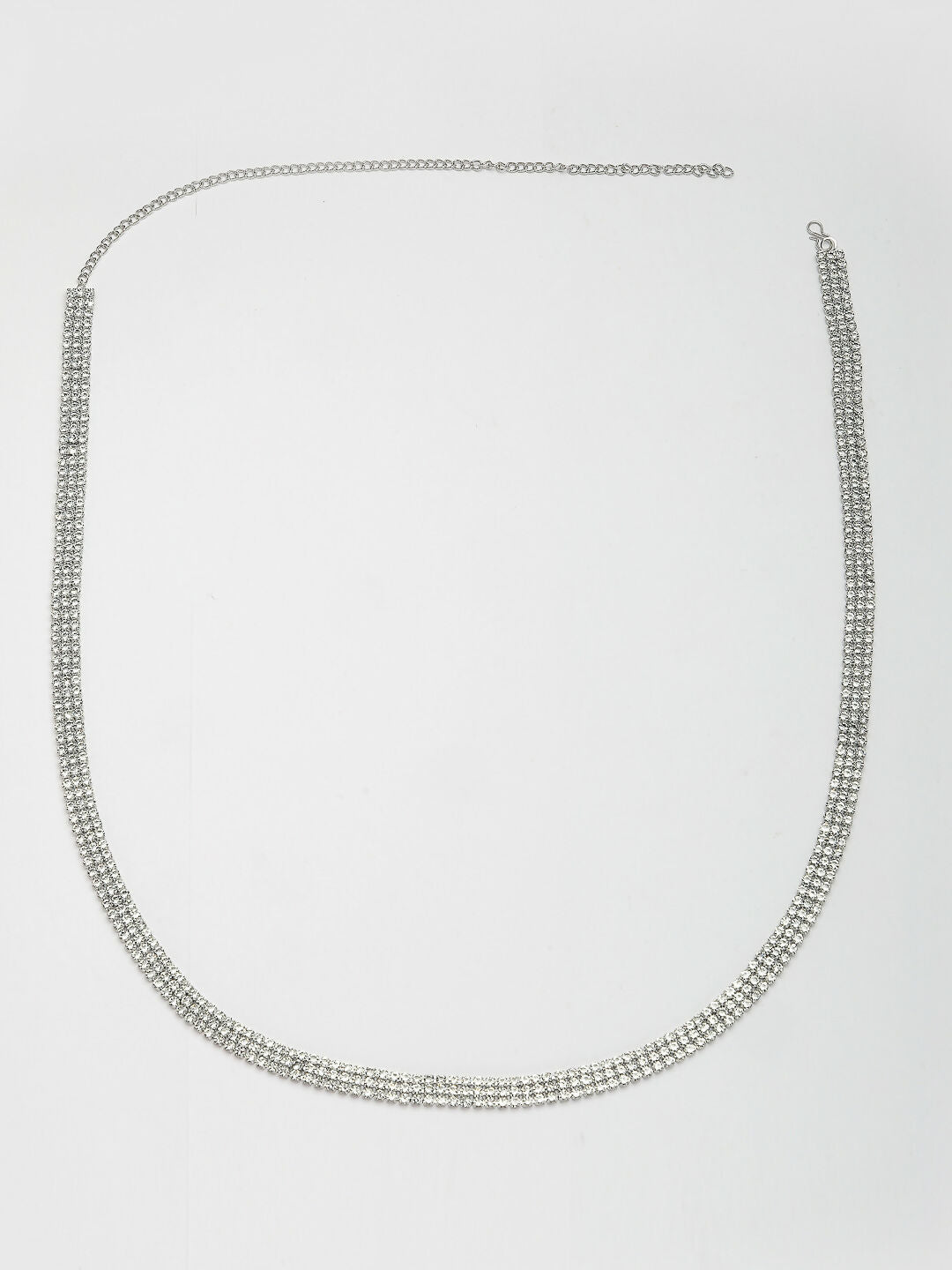 NVR Women's Silver-Plated AD-Studded 3 Layered Kamarbandh Waist Chain | Grocsy