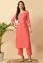 Joban Fashion Coral Cotton Rayon Kurta Set | Grocsy