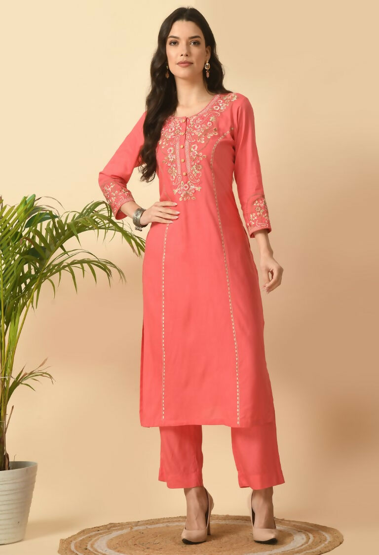 Joban Fashion Coral Cotton Rayon Kurta Set | Grocsy