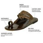 Stepsoft Men'S Dark Brown Kolhapuri Chappal | Handcrafted Leather Ethnic Slippers | Grocsy