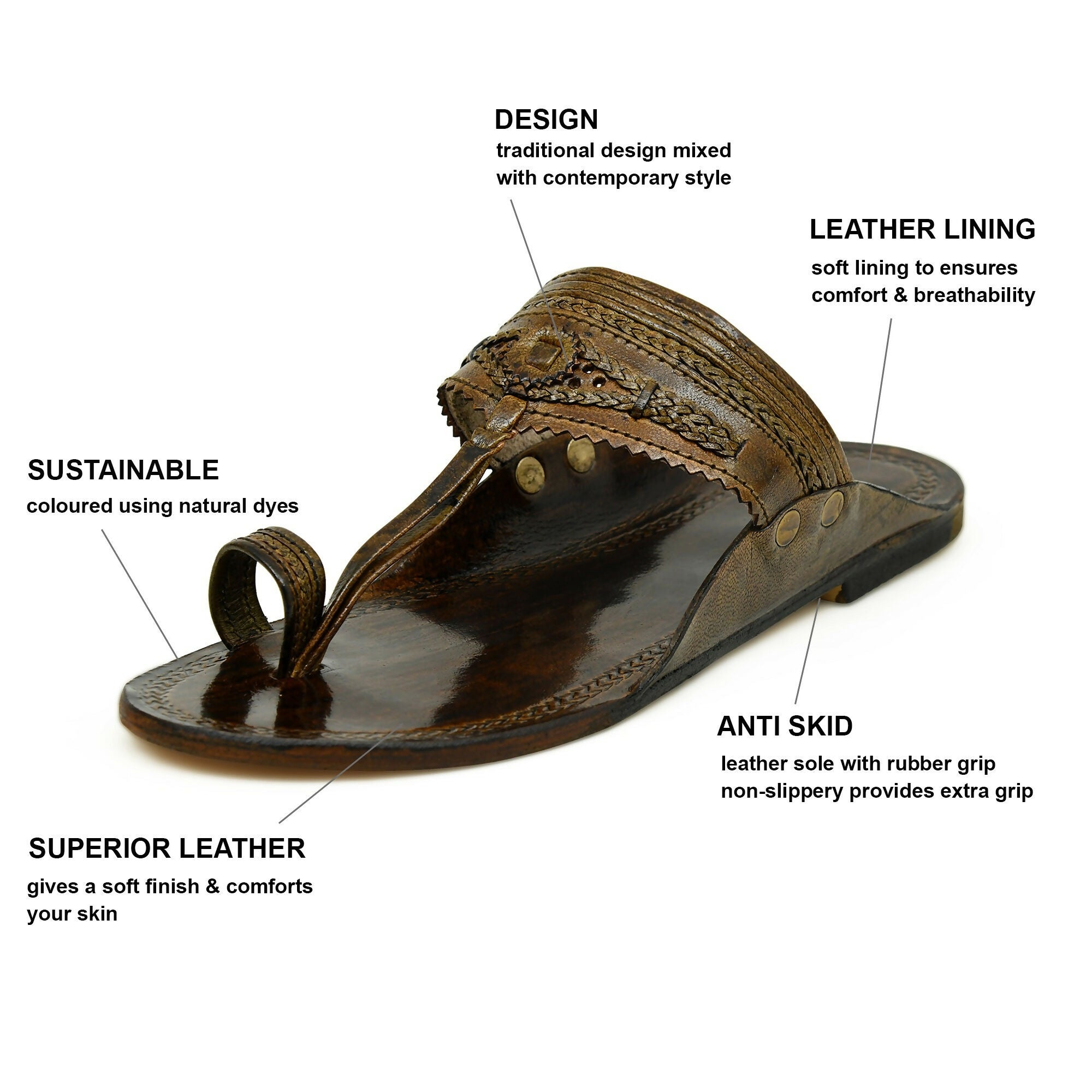 Stepsoft Men'S Dark Brown Kolhapuri Chappal | Handcrafted Leather Ethnic Slippers | Grocsy
