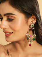 Nuyug 22K Gold Plated Crescent Kundan Drop Red Stone Chandbali Earrings | Grocsy