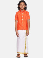 Sethukrishna Boys Orange & White Shirt with Dhoti | Grocsy