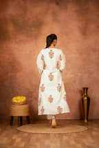 Joban Fashion Off White Pink Floral Hand Block Printed Cotton Kurta Pant Set | Grocsy
