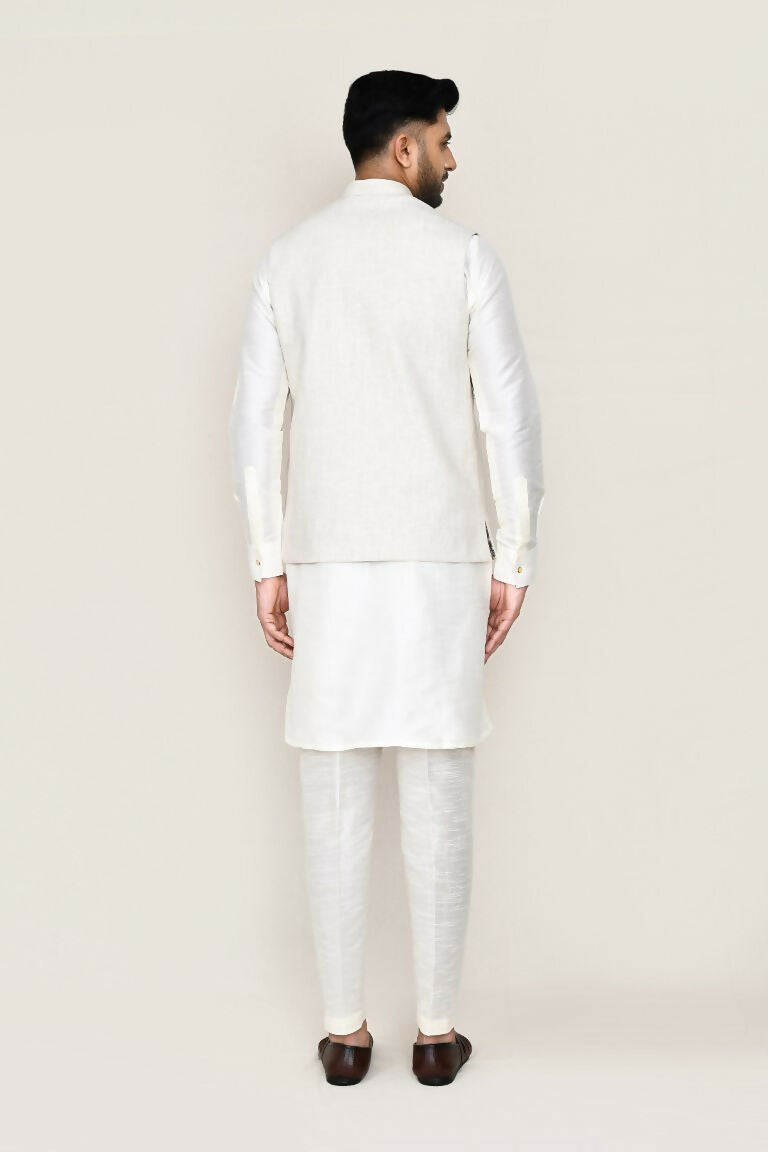 Joban Fashion White Colored Art Silk Fabric Kurta, Jacket With Straight Fit Pant | Grocsy