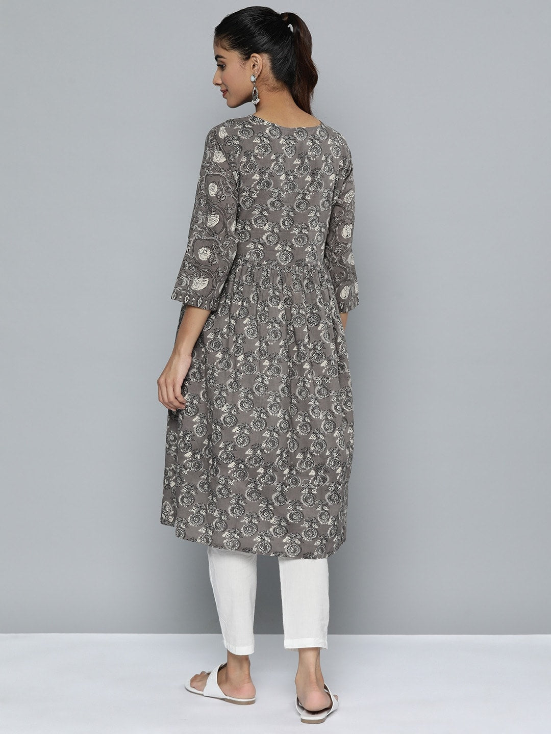 HERE&NOW Women Ethnic Motifs Printed Pure Cotton Kurta | Grocsy