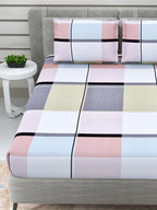 DREAM WEAVERZ Pink & Grey Geometric Glazed Cotton 220 TC King Bedsheet with 2 Pillow Covers | Grocsy