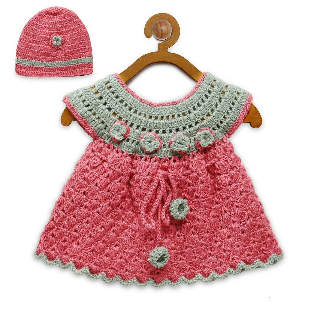 Chutput Kids Pink Coloured Mermaid Design Solid Wool Frock | Grocsy