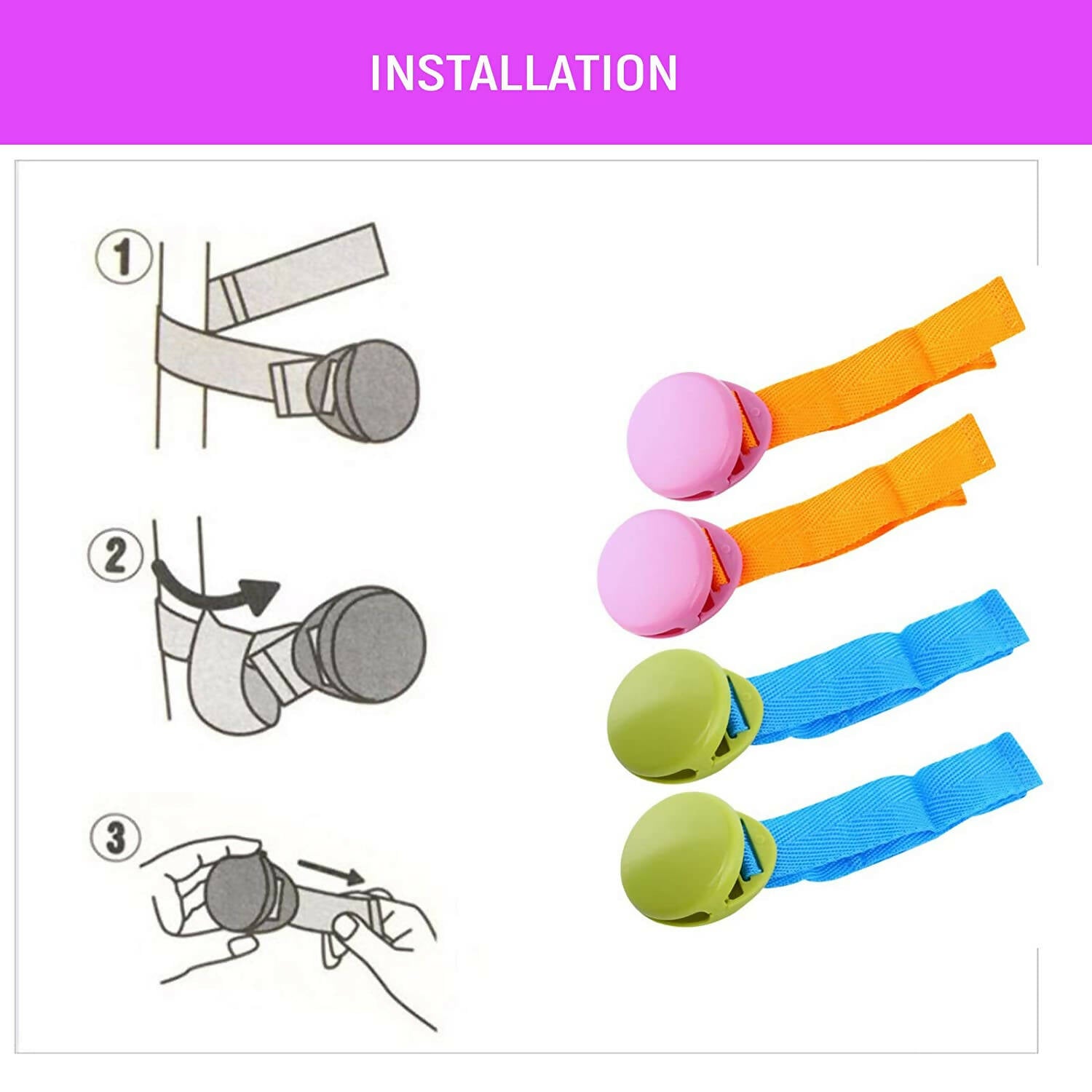 Safe-O-Kid Baby Stroller Clip, Glossy Blanket Clip Stroller, Pram/Buggy Accessories For Baby, Pink | Grocsy