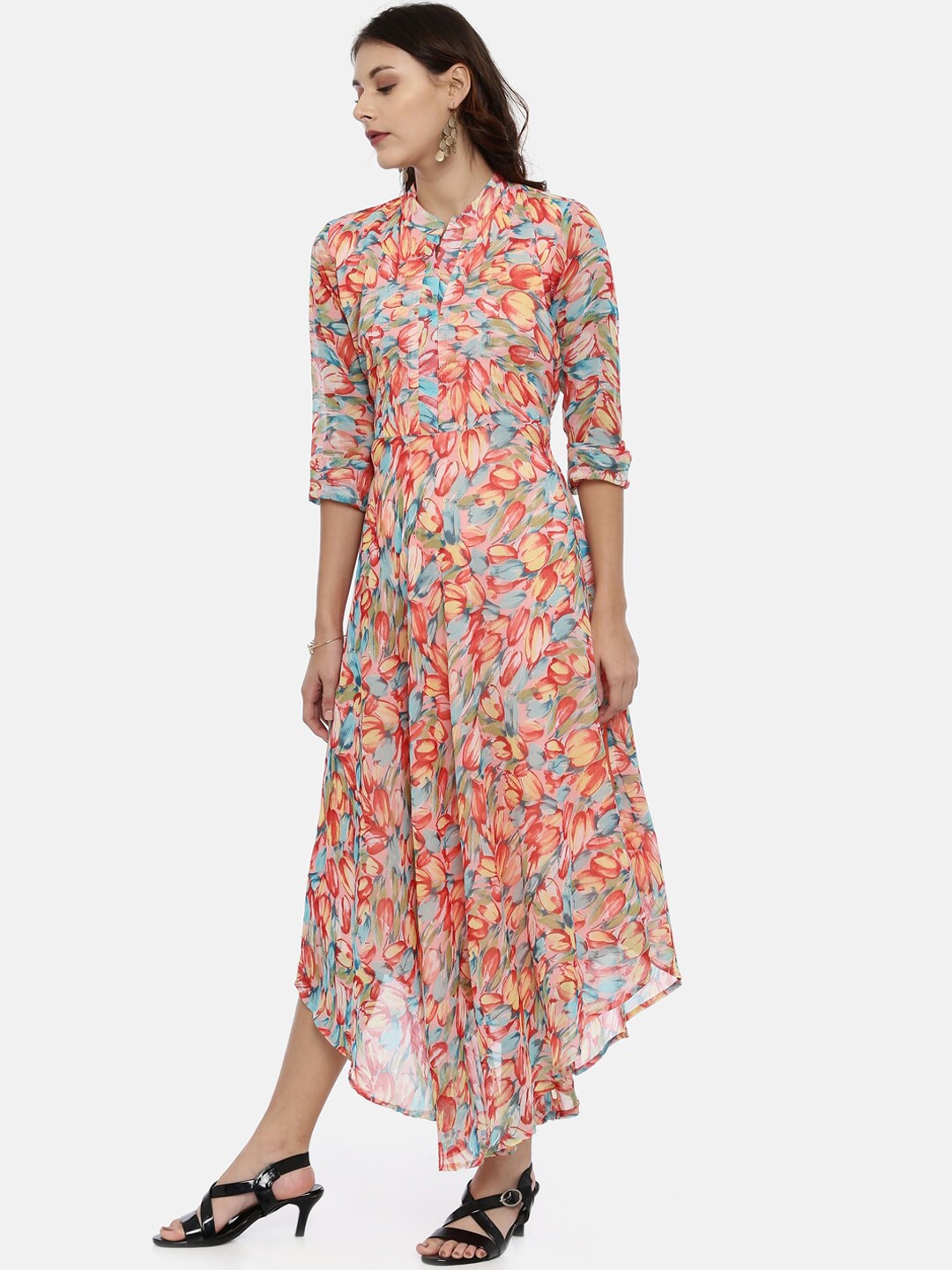 Souchii Multicoloured Floral Print Fit & Flare Asymmetric Dress | Grocsy