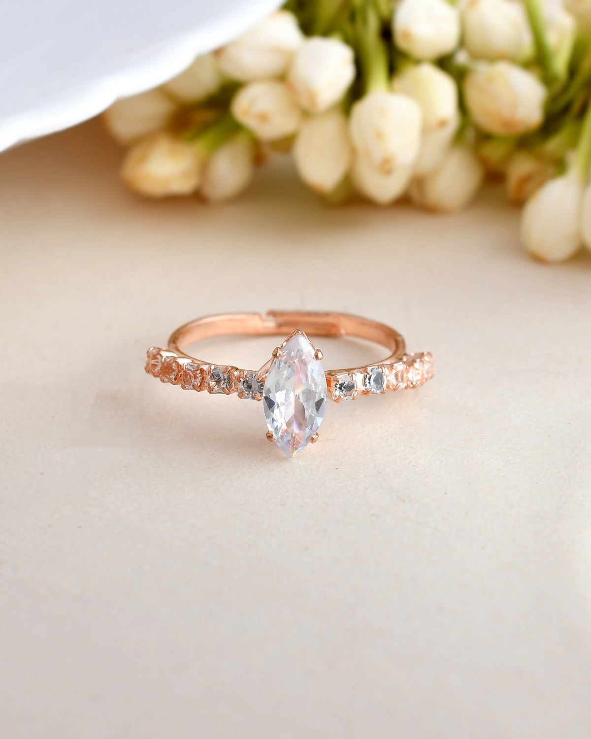 VOJ white CZ-detail Stainless Steel Cubic Zirconia Gold-Polished adjustable finger Ring | Grocsy