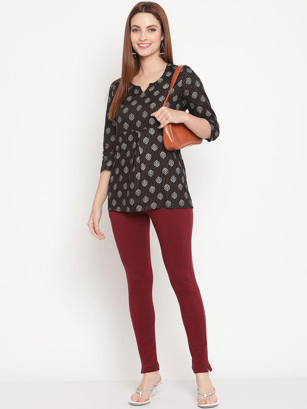 TAG 7 Pack of 2 Cream-Coloured & Maroon Ankle-Length Leggings | Grocsy