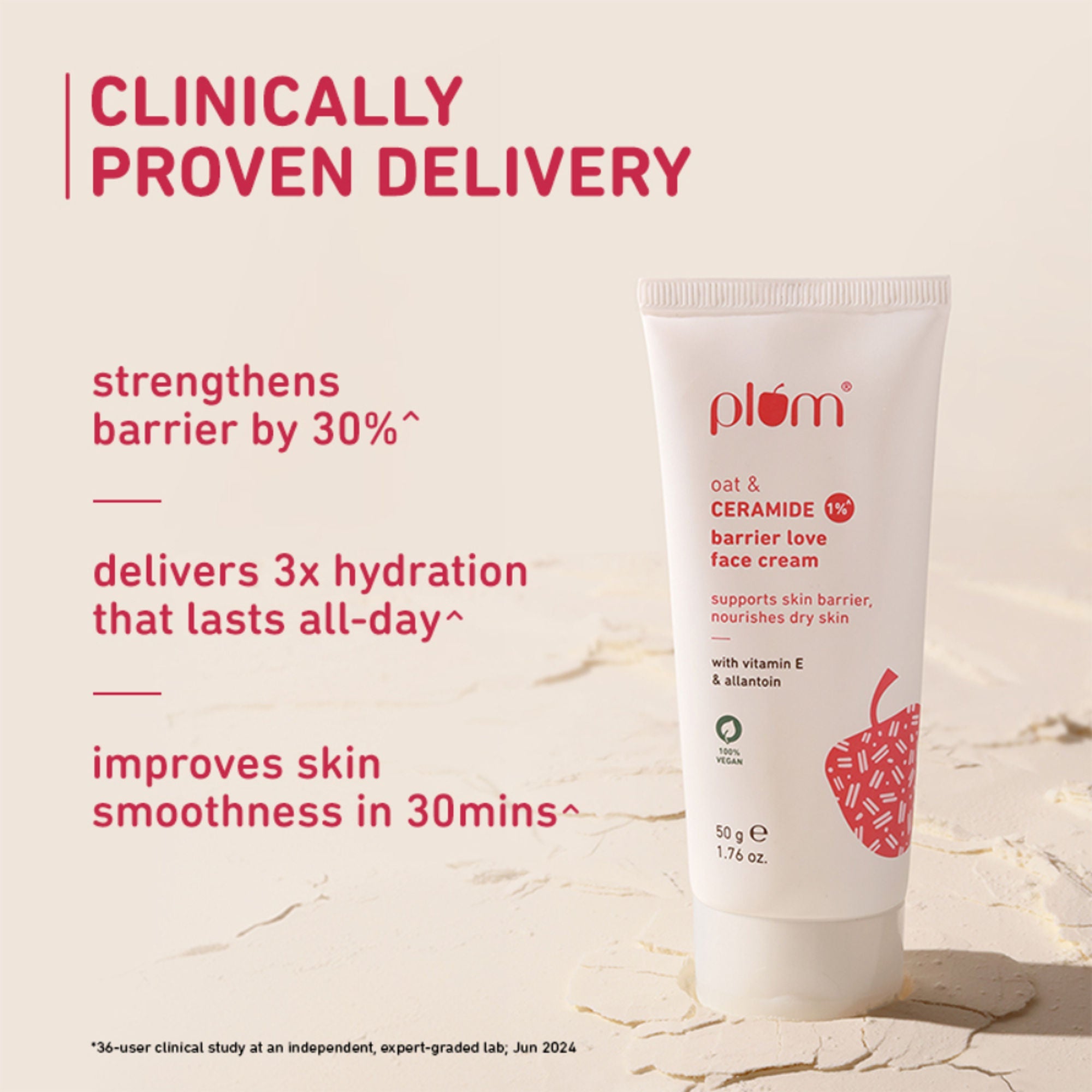 Plum 1% Ceramide Face Cream With Oat, Strengthens Skin Barrier & Nourishes | Grocsy