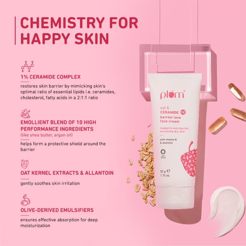 Plum 1% Ceramide Face Cream With Oat, Strengthens Skin Barrier & Nourishes | Grocsy