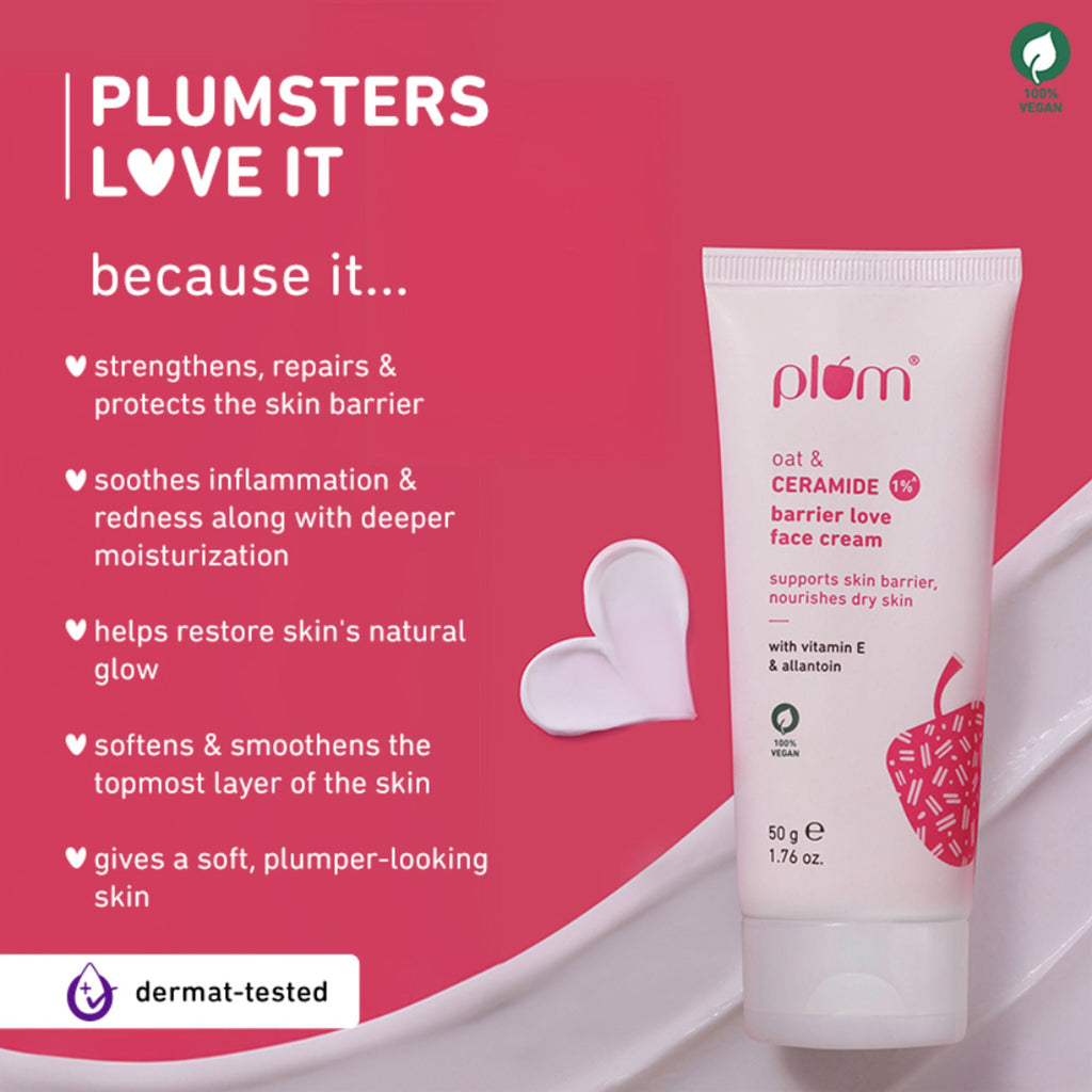 Plum 1% Ceramide Face Cream With Oat, Strengthens Skin Barrier & Nourishes | Grocsy