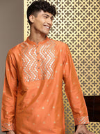 House of Pataudi Jashn Ethnic Motifs Yoke Design Sequinned Kurta | Grocsy