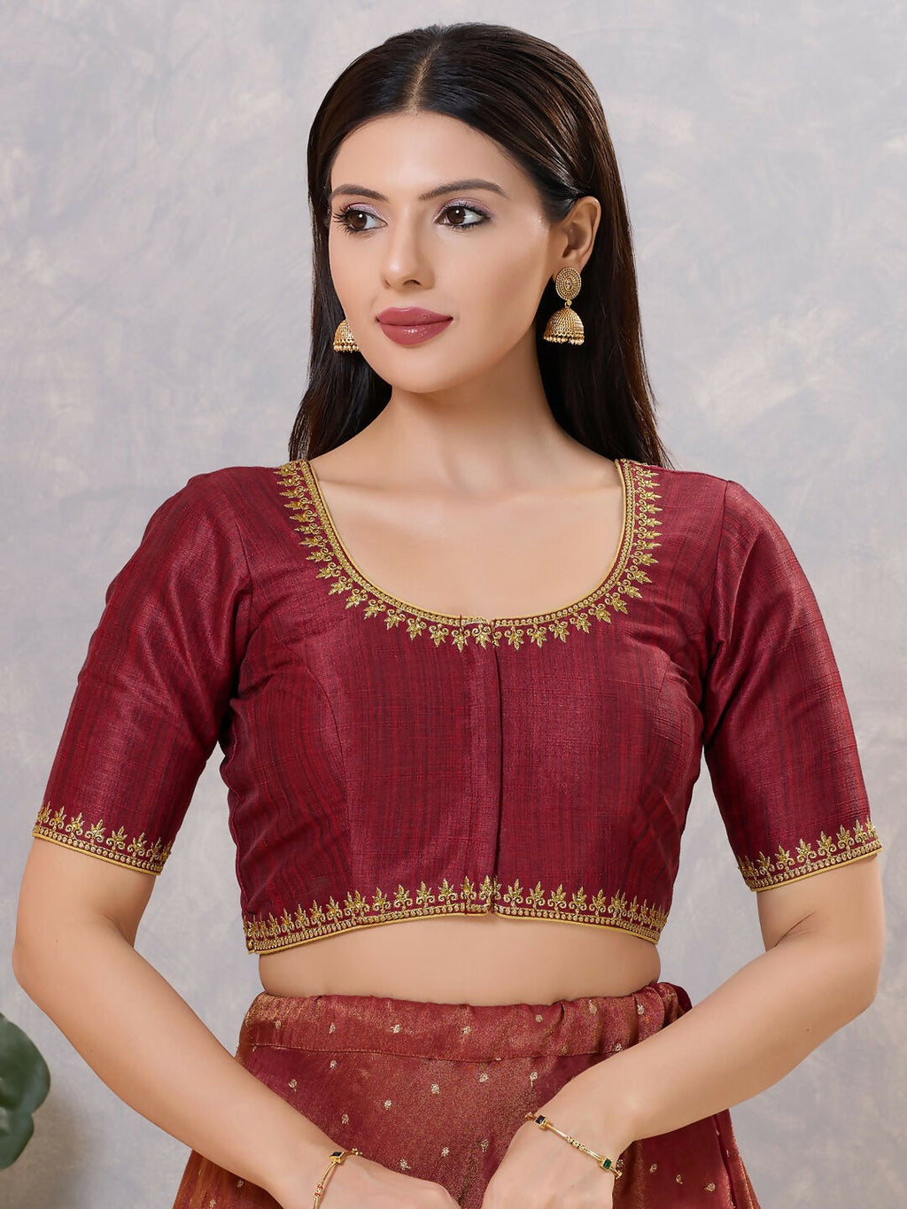 Joban Fashion Women Silk Dark-Maroon Stitched Blouse | Grocsy