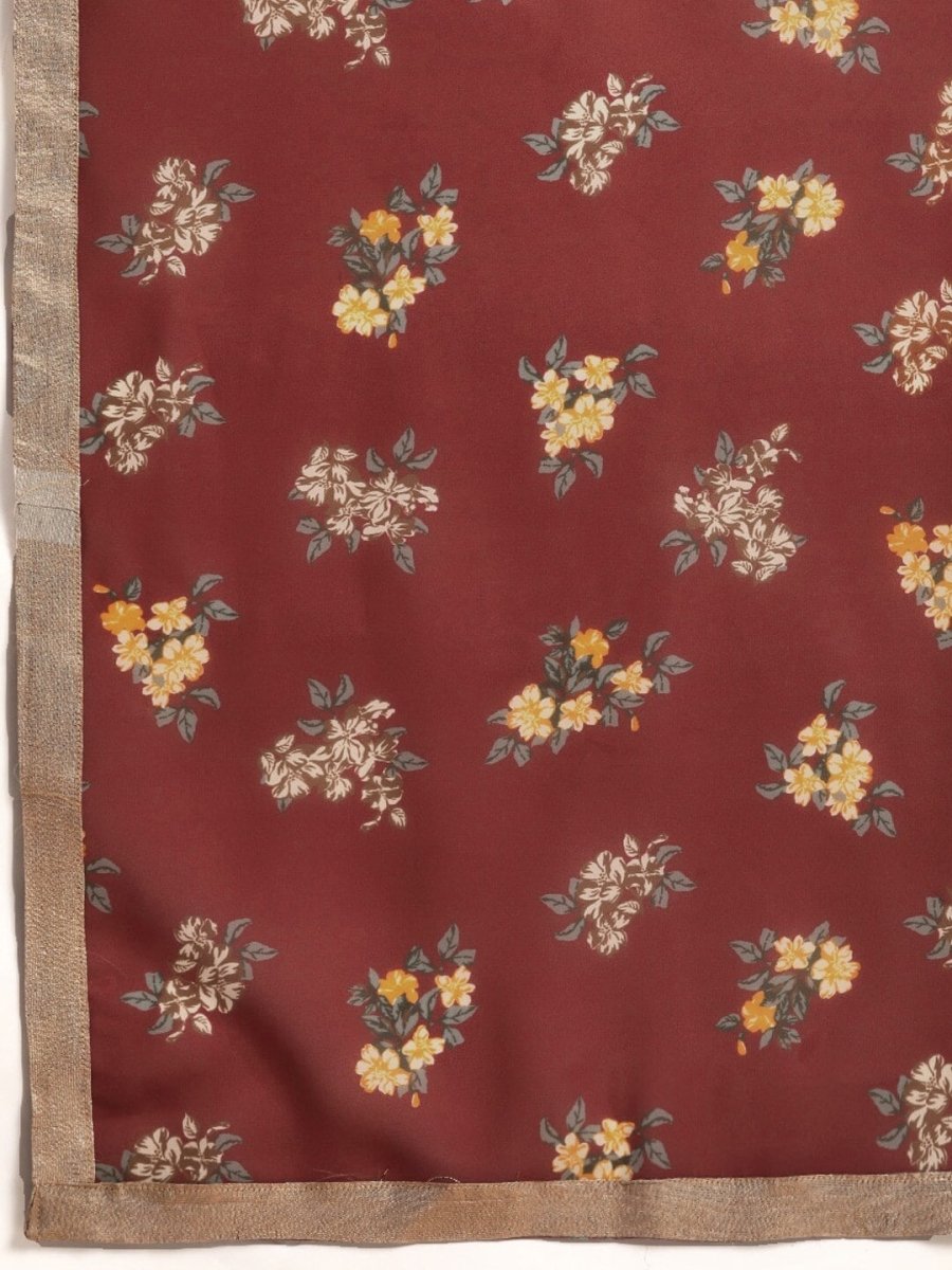 All About You Women Rust Pink Ethnic Motifs Yoke Design Thread Work Kurta with Dupatta | Grocsy