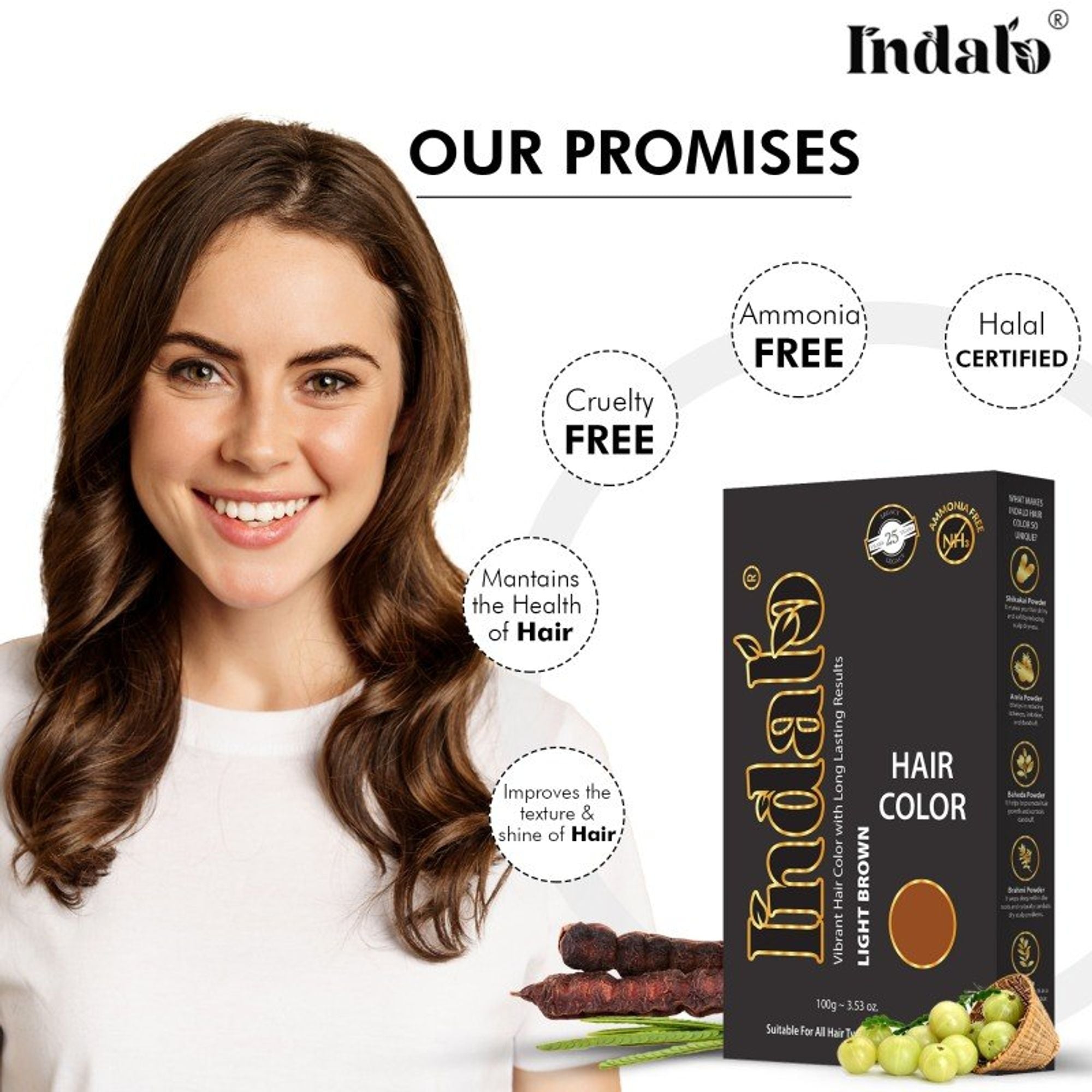 Indalo Ammonia-Free Vibrant Light Brown Hair Color With Natural Ingredients - Light Brown | Grocsy