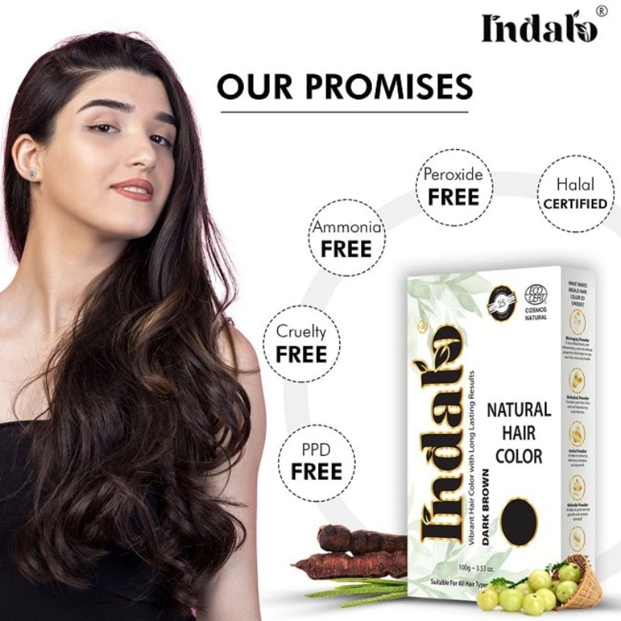 Indalo Natural Baheda And Brahmi Hair Colour - Dark Brown | Grocsy