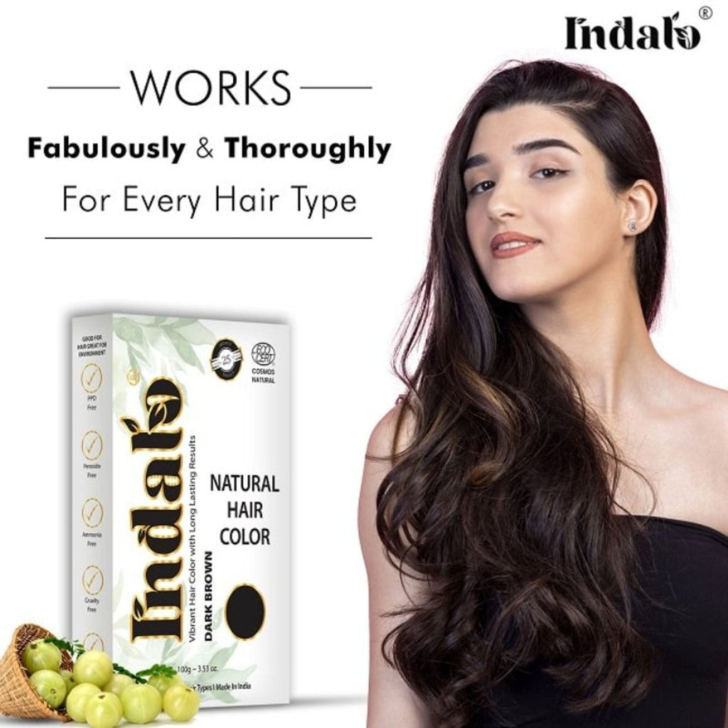 Indalo Natural Baheda And Brahmi Hair Colour - Dark Brown | Grocsy