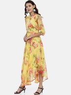 Souchii Yellow Printed Maxi Dress | Grocsy