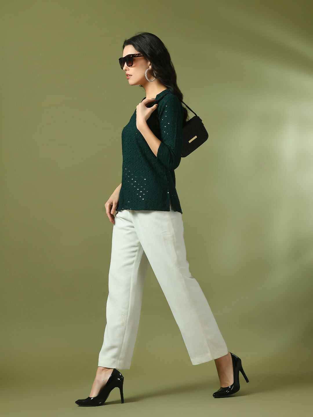 Myshka Women's Green Embellished Cotton Regular Party Tunic | Grocsy