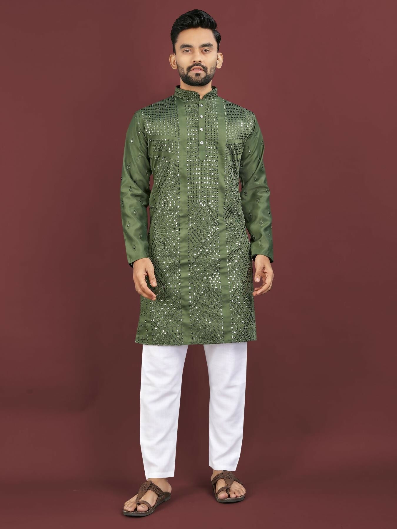 Anaita Dark Green Embroidered Silk Straight Kurta | Grocsy