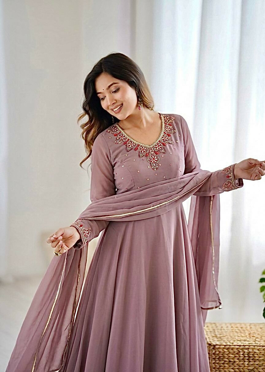 Teeya Creation Womens New Fancy Fox Georgette Heavy Quality Fabric With Handwork Gown Set | Grocsy
