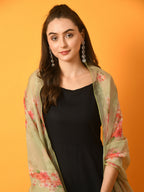 Myshka Women's Black Solid Anarkali Party Kurta Set With Printed Dupatta | Grocsy