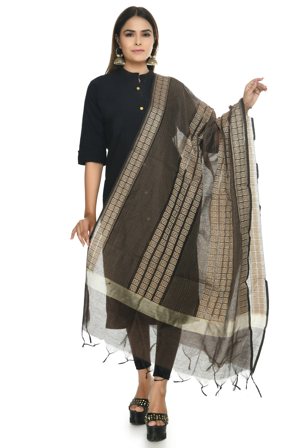 Mominos Fashion Moeza Handloom Cotton Brown Dupatta | Grocsy